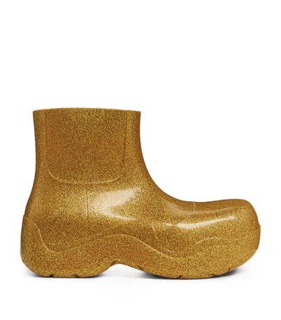 Bottega Veneta Metallic Puddle Rain Booties In Gold