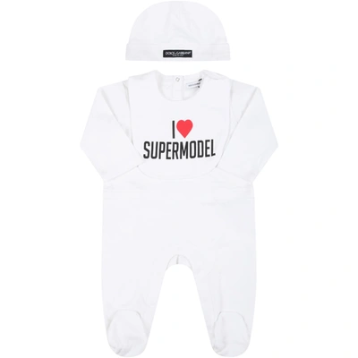 Dolce & Gabbana White Suit For Baby Kids With Red Heart