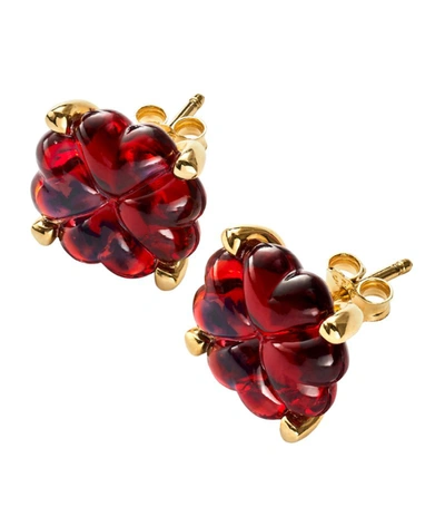 Baccarat Gold Vermeil Trefle Red Stud Earrings In Clear