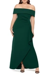 XSCAPE OFF THE SHOULDER RUFFLE GOWN,3008XW