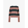 Allsaints Womens Moss Green/ros Lou Striped-print Crewneck Jumper Xs