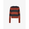 Allsaints Womens Steel Grey/gin Lou Striped-print Crewneck Jumper S