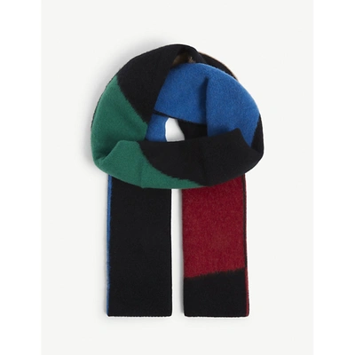 Howlin' Paradise Mix Colour-blocked Wool Scarf 180cm X 24cm In Black