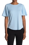 Adrianna Papell Pleated Woven Short Sleeve Top In Clear Water