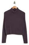 Renee C Cowl Neck Brushed Knit Crop Pullover In Charcoal