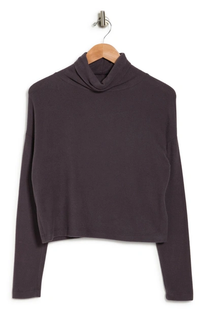 Renee C Cowl Neck Brushed Knit Crop Pullover In Charcoal