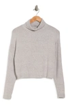 Renee C Cowl Neck Brushed Knit Crop Pullover In Grey