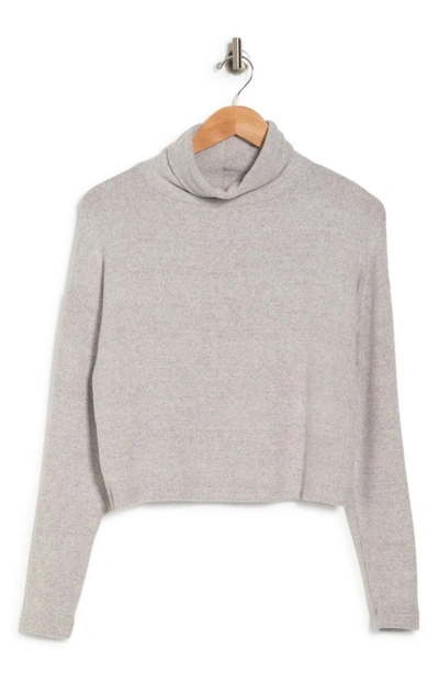 Renee C Cowl Neck Brushed Knit Crop Pullover In Grey