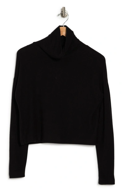 Renee C Cowl Neck Brushed Knit Crop Pullover In Black