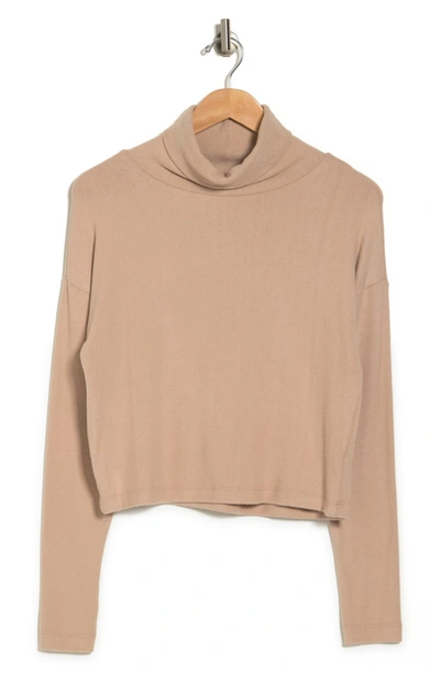 Renee C Cowl Neck Brushed Knit Crop Pullover In Taupe
