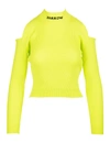 BARROW WOMAN FLUO YELLOW RIBBED SWEATER WITH LOGO AND OFF SHOULDERS,030058 023
