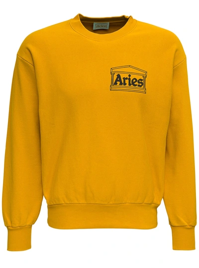 Aries Mustard Coloured Jersey Sweatshirt With Logo Print In Yellow