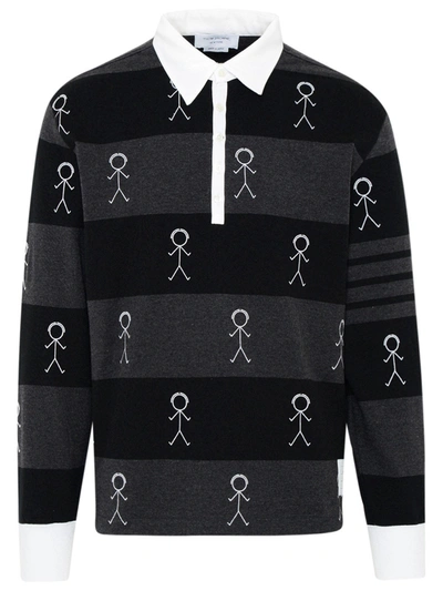 Thom Browne Two-tone Cotton Polo Shirt In Black