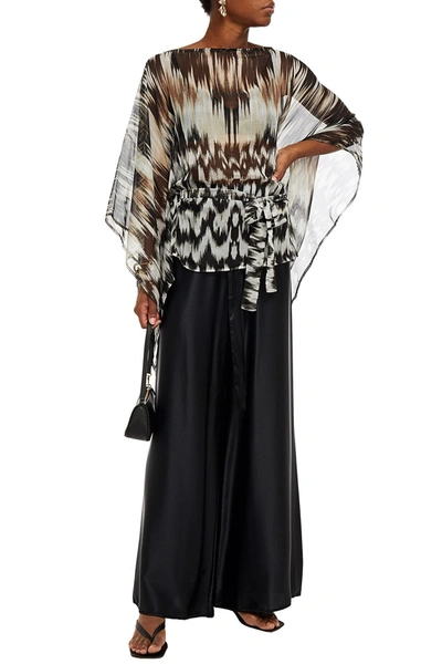 Roberto Cavalli Belted Embellished Printed Chiffon Top In Black