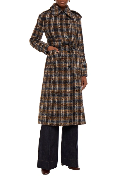 Victoria Beckham Double-breasted Checked Bouclé-tweed Trench Coat In Navy