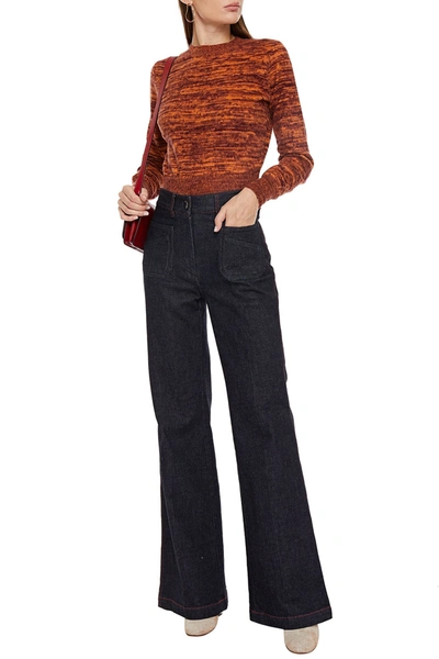 Victoria Beckham Cropped Marled Brushed Cotton Jumper In Orange