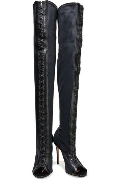 Gianvito Rossi Leather-trimmed Faille Over-the-knee Boots In Black