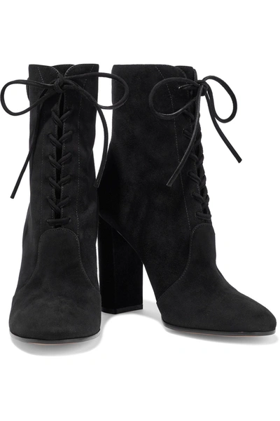 Gianvito Rossi Finlay Lace-up Suede Ankle Boots In Black