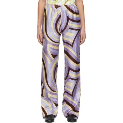 Raf Simons Purple Silk Spiral Print Lounge Pants In Multi-colored