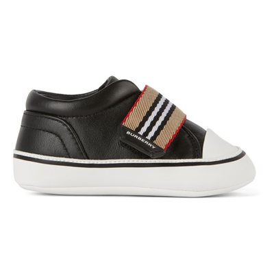 Burberry Kids Black Icon Stripe Strap Slip-on Trainers