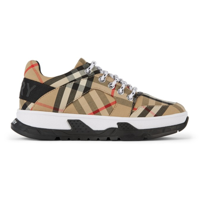 Burberry Kids Beige Vintage Check Logo Detail Trainers