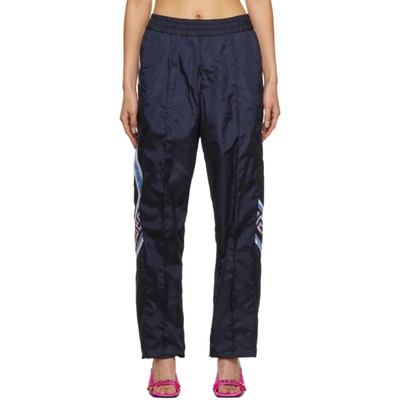 Versace Navy Taffeta Greca Lounge Pants In 6u370 Navy Blue Mult