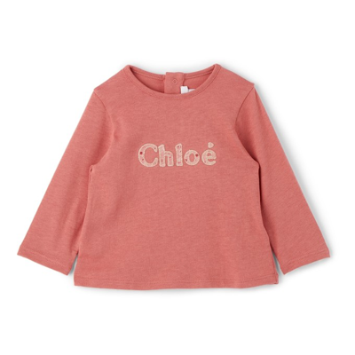 Chloé Baby Pink & Gold Logo Long Sleeve T-shirt In 44v Salmon