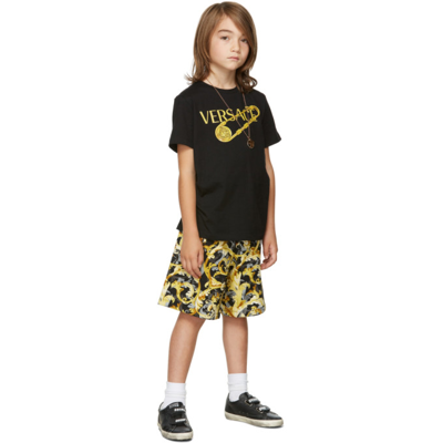Versace Kids Black & Gold Baroccoflage Shorts In 5b000 Black+gold