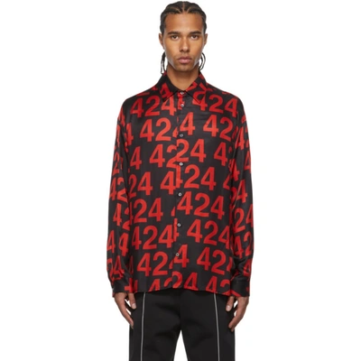 424 Red Recount Long Sleeve Shirt In Black
