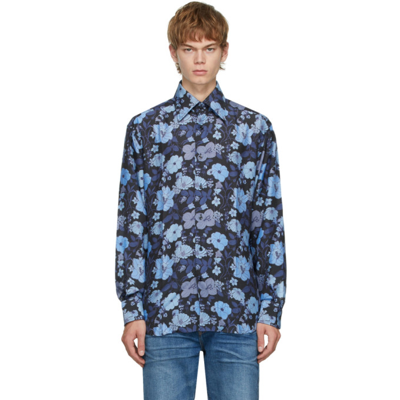 Tom Ford Floral-print Long-sleeve Shirt In Black