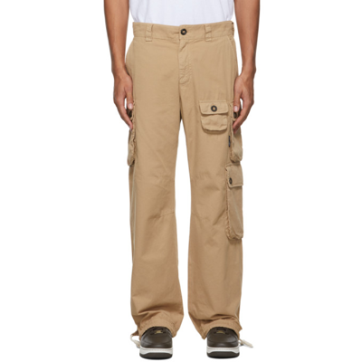 Palm Angels Drawstring Cotton-shell Cargo Trousers In Beige
