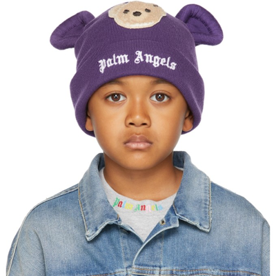 Palm Angels Kids' Ear-embellished Virgin Wool Beanie In Purple