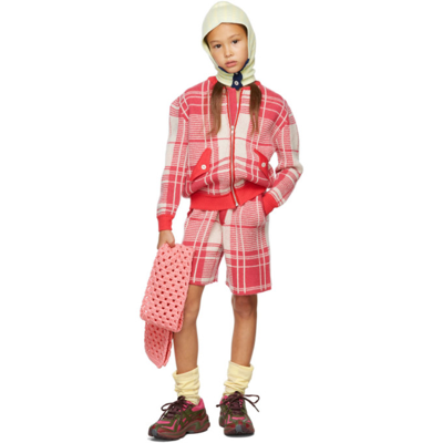 Ligne Noire Kids Pink & Off-white Tartan Bomber Jacket In Fuxia
