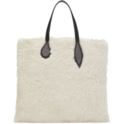 Little Liffner White & Black Shearling Sprout Tote In White/black