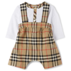 BURBERRY BABY WHITE & BEIGE VINTAGE CHECK BERTIE BODYSUIT SET