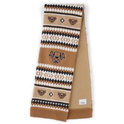 Burberry Kids Tan & White Fair Isle Scarf In Camel Ip Pattern