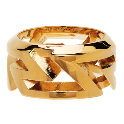 Versace Gold Tone Greca Chain Ring