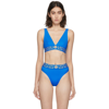 VERSACE BLUE MEDUSA V-NECK BIKINI TOP