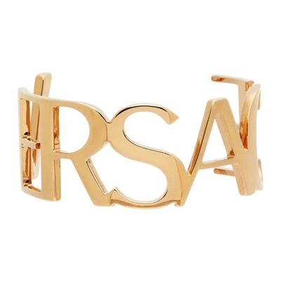 Versace Signature Logo Cuff Bracelet In Metallic