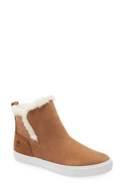 Timberland Skyla Bay Faux Fur Lined Leather Sneaker In Medium Brown Nubuck
