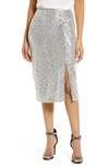 Halogenr Sequin Side Slit Skirt In Silver
