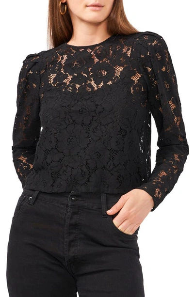 1.state Long Sleeve Open Back Tie Neck Top In Rich Black