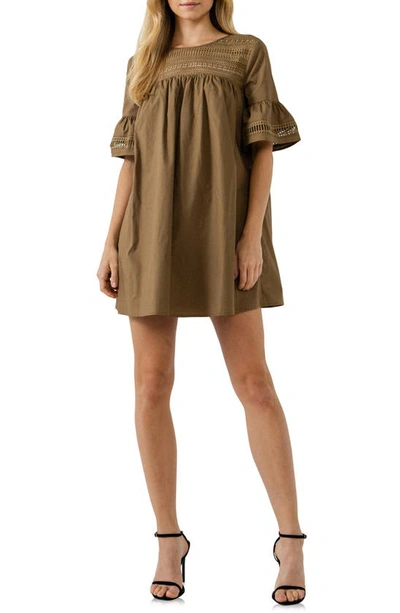 English Factory Lace Trim Shift Dress In Olive