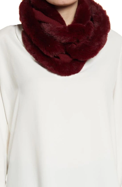 La Fiorentina Faux Fur Trim Infinity Scarf In Wine