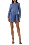 English Factory Ruffle Hem Long Sleeve Knit Dress In Dusty Blue