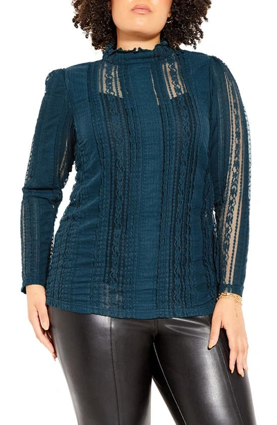 City Chic Panelled Lace Top In Alpine