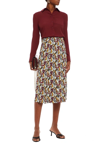 Victoria Beckham Pleated Printed Crepe Midi Skirt In Multi