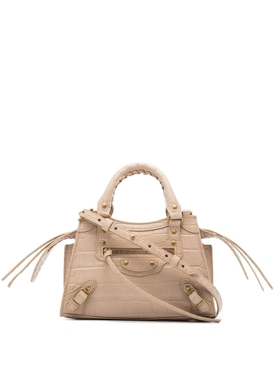 Balenciaga Neo Classic Crocodile-effect Mini Bag In Neutrals