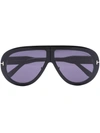 Tom Ford Black Troy Aviator-style Sunglasses In Black