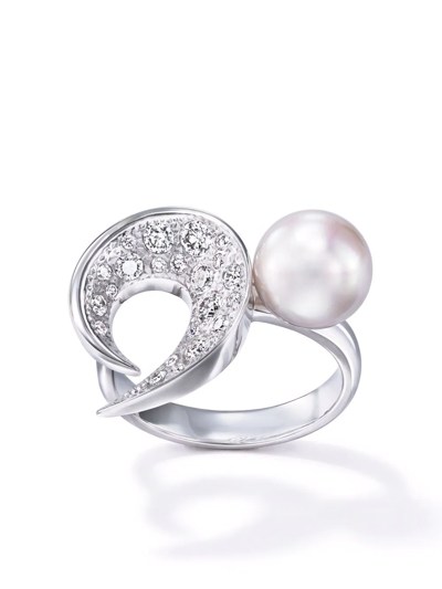 Tasaki 18kt White Gold  Atelier Cove Diamond And Pearl Ring In Silver